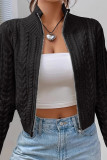 Solid Color Zipper Knitted Long Sleeve Cardigan Sweater