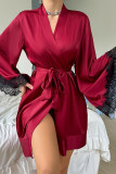 Silk Lace Long Sleeved Solid Color Pajamas