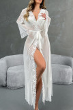 Solid Color Lace Long Sleeved Hooded Nightgown