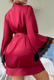 Silk Lace Long Sleeved Solid Color Pajamas