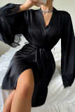 Silk Lace Long Sleeved Solid Color Pajamas