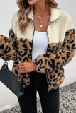 Leopard Print Wool Warm Collar Cardigan Jacket