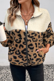 Leopard Print Wool Warm Collar Cardigan Jacket