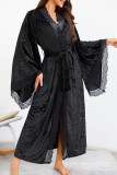 Solid Color Lace Trimmed Long Sleeved Nightgown