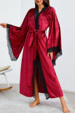 Solid Color Lace Trimmed Long Sleeved Nightgown