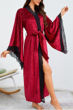 Solid Color Lace Trimmed Long Sleeved Nightgown