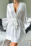 Silk Lace Long Sleeved Solid Color Pajamas