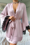 Silk Lace Long Sleeved Solid Color Pajamas