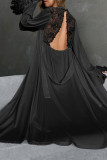 Lace Satin Long Sleeved Backless Nightgown