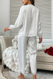 Love Jacquard V-Neck Shirt Pants Pajamas Two-Piece Set