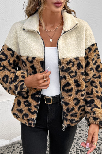 Leopard Print Wool Warm Collar Cardigan Jacket