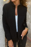 Solid Color Pocket Long Sleeved Zipper Cardigan Jacket