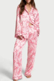 Bow Print Long Sleeve Shirt Pants Pajama Two-Piece Set