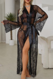 Solid Color Lace Edge See Through Pajamas