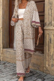 Paisley Print Long Sleeve Cardigan Pants Two-Piece Set
