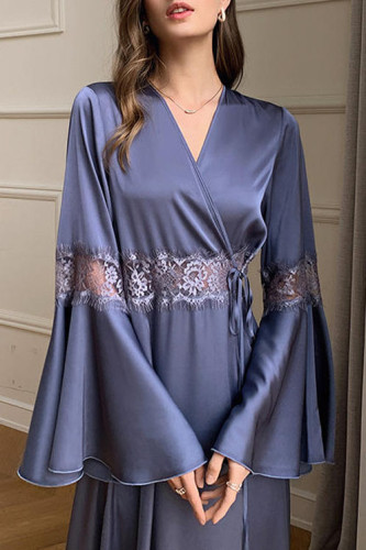 Long Sleeved Lace Hollow Backless Dress Pajamas