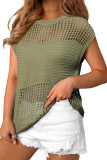 Round Neck Short Sleeved Mesh Perforated Knitted Sweater