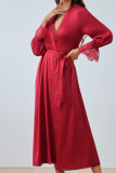 Long Sleeved Lace Hollow Backless Dress Pajamas