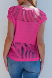 Round Neck Short Sleeved Mesh Perforated Knitted Sweater
