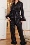 Long Sleeved Shirt Wide Leg Pants Pajamas Two-Piece Set