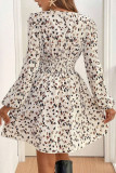 Leopard Print Long Sleeved Waist Cinching Dress