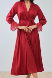 Long Sleeved Lace Hollow Backless Dress Pajamas
