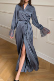 Long Sleeved Lace Hollow Backless Dress Pajamas
