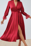 Long Sleeved Lace Hollow Backless Dress Pajamas