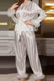 Long Sleeved Shirt Wide Leg Pants Pajamas Two-Piece Set