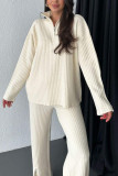 Solid Color Zipper Knitted Shirt Wide Leg Pants Two-Piece Set