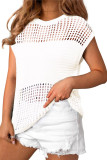 Round Neck Short Sleeved Mesh Perforated Knitted Sweater