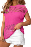 Round Neck Short Sleeved Mesh Perforated Knitted Sweater