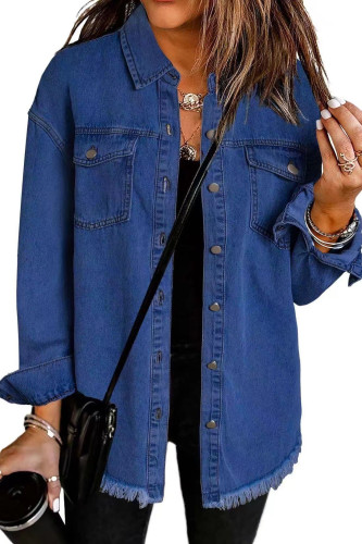 Solid Color Lapel Long Sleeved Cardigan Shirt