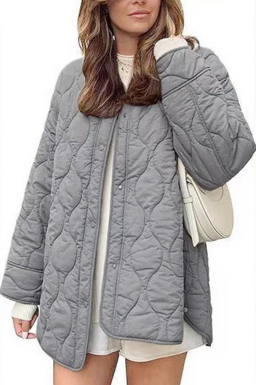 Solid Color Round Neck Loose Cotton Cardigan Jacket