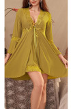 Lace Edged V-Neck Long Sleeved Pajama Dress