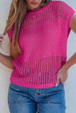 Round Neck Short Sleeved Mesh Perforated Knitted Sweater