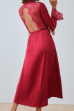 Long Sleeved Lace Hollow Backless Dress Pajamas