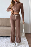 Long Sleeved Cardigan Wide Leg Pants Sports Two-Piece Set