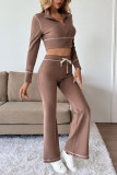 Long Sleeved Cardigan Wide Leg Pants Sports Two-Piece Set