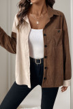 Corduroy Lapel Contrasting Long Sleeved Cardigan