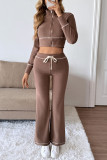 Long Sleeved Cardigan Wide Leg Pants Sports Two-Piece Set