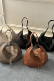 Large Capacity Solid Color Retro Shoulder Bag 