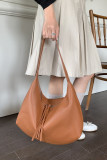 Large Capacity Solid Color Retro Shoulder Bag 