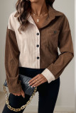 Corduroy Lapel Contrasting Long Sleeved Cardigan