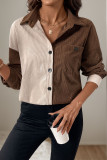 Corduroy Lapel Contrasting Long Sleeved Cardigan