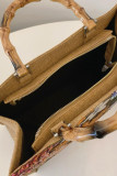 Linen Sequin Embroidered Large Capacity Bamboo Knot Handbag