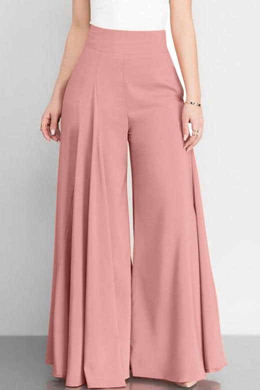 Solid Color High Waisted Casual Wide Leg Pants