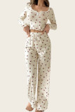 Cherry Print V-neck Shirt Long Pants Two-Piece Set Pajamas