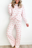 Cartoon Print Round Neck Long Sleeve Shirt Pants Two-Piece Set