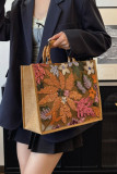 Linen Sequin Embroidered Large Capacity Bamboo Knot Handbag